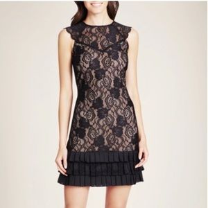 KENSIE BLACK RUFFLE HEM SLEEVELESS LACE DRESS